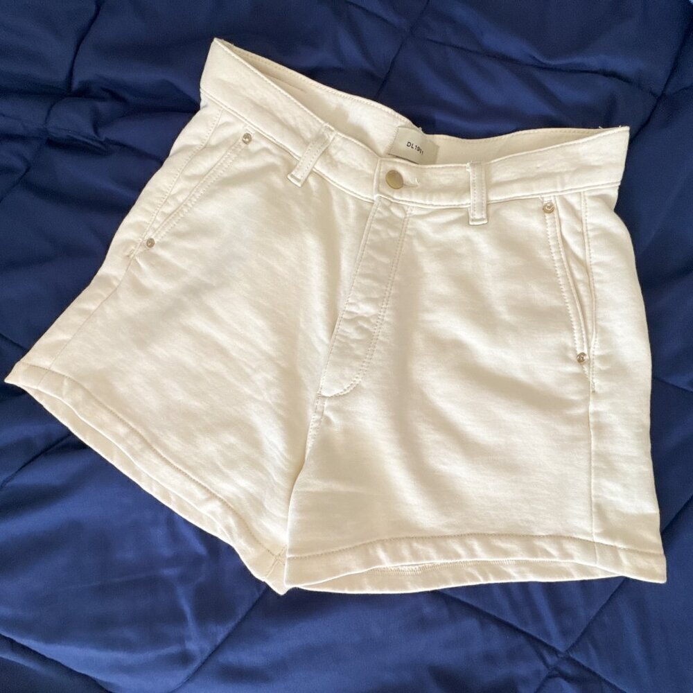 DL1961 Hepburn High Rise French Terry Shorts White Size 27 - Picture 1 of 7
